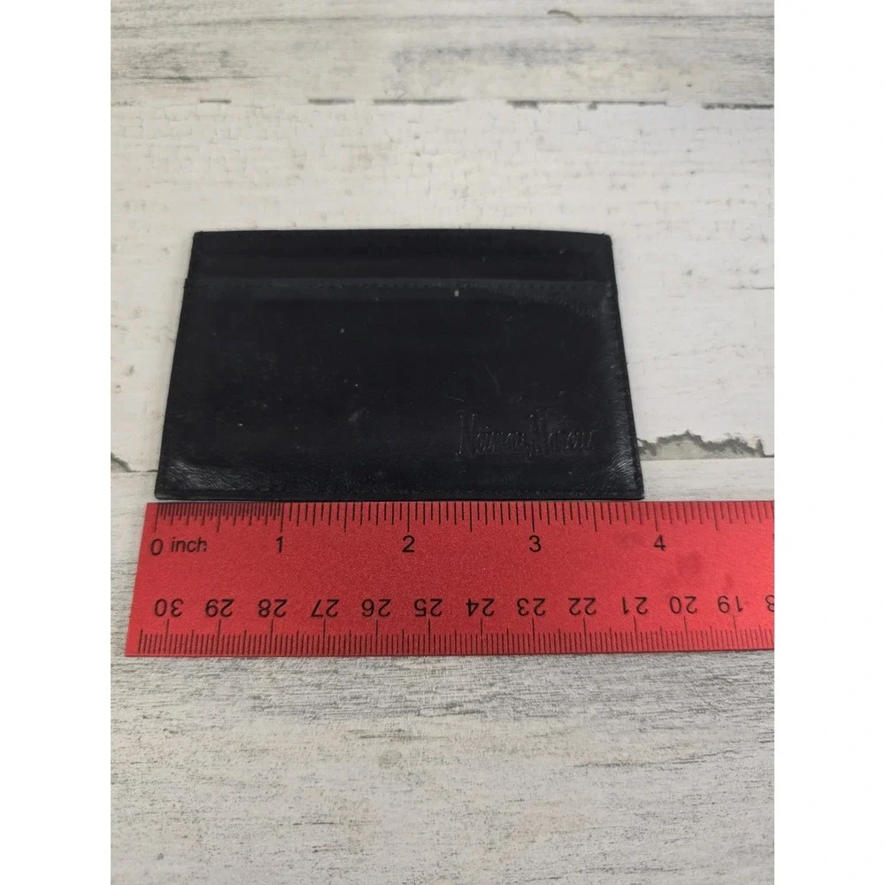 Neiman Marcus Mens Black Leather Slim Card Holder Minimalist Wallet Logo